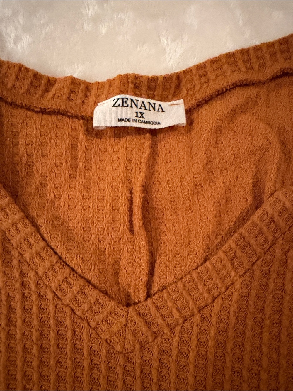 Zenana Outfitters Women's Rust Orange V-Neck Ribbed Sweater